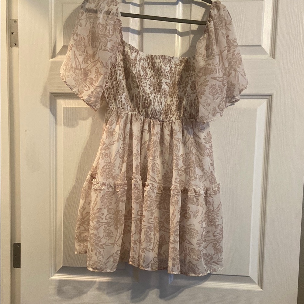 Justify Floral Mini Dress in Cream and Brown